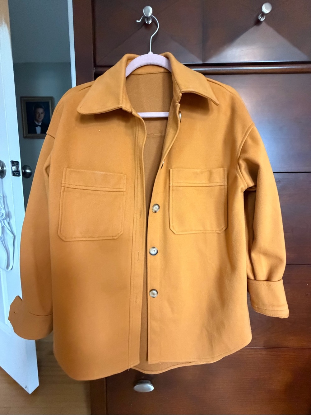 Womens Mustard Wool-Blend Shacket Jacket